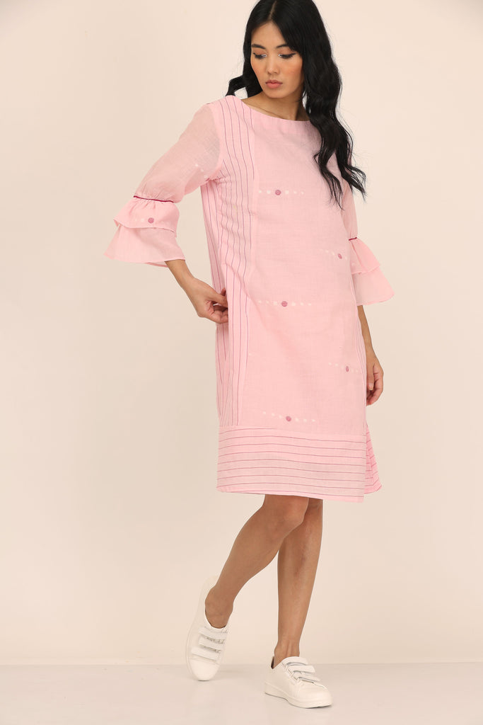 Double Layer Frill Sleeves Dress (Pink)