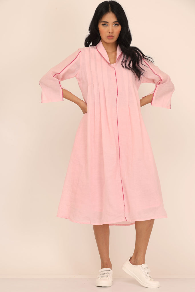Box Split Collar Dress (Pink)
