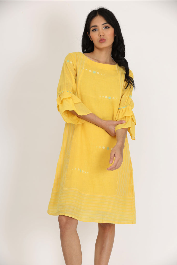 Double Layer Frill Sleeves Dress (Yellow)