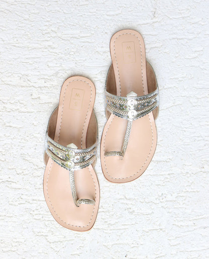 Lexie Metallic Silver and Gold Kohlapuri Sandals