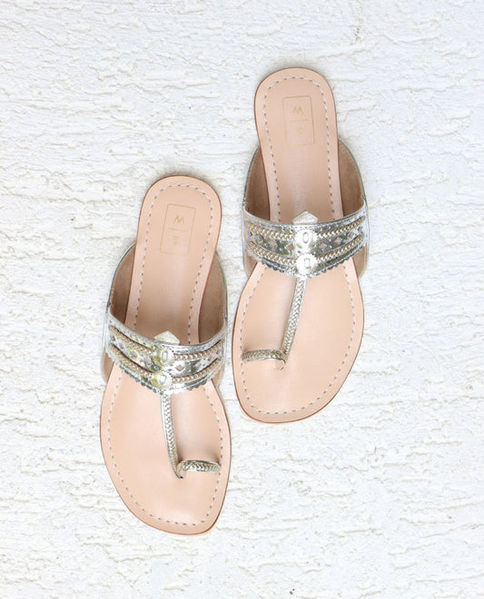 Lexie Metallic Silver and Gold Kohlapuri Sandals