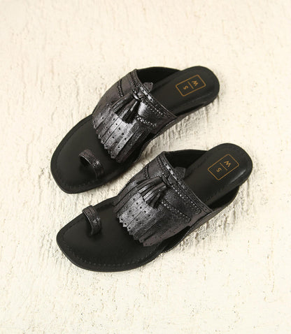 Lady Suzy Shimmer Black Sandals