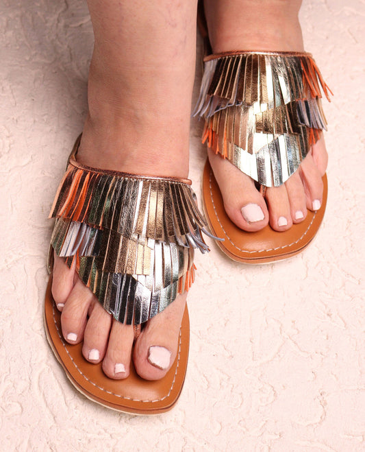 Ziva Metallic Fringed Sandals