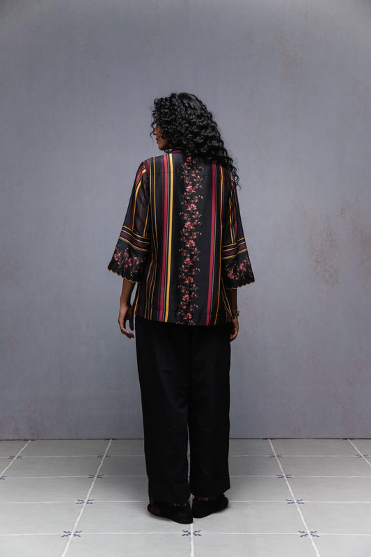 Raha Shirt In Black Stripes Set