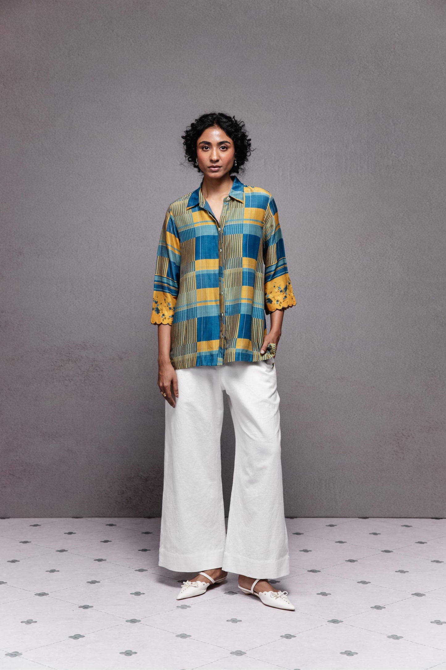 Raha Shirt In Blue Checks Set