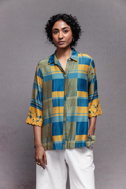 Raha Shirt In Blue Checks Set
