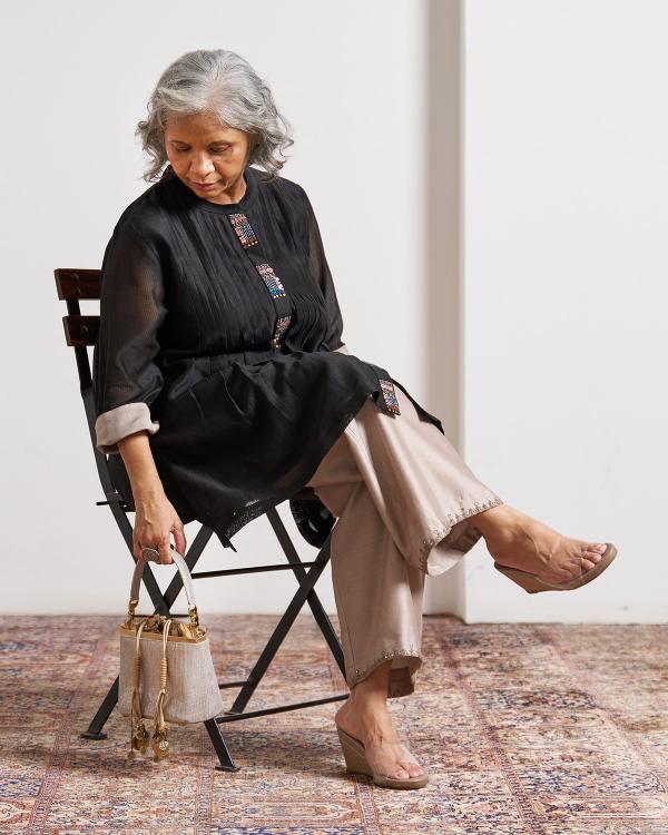 Ink Black Silk Chanderi Top