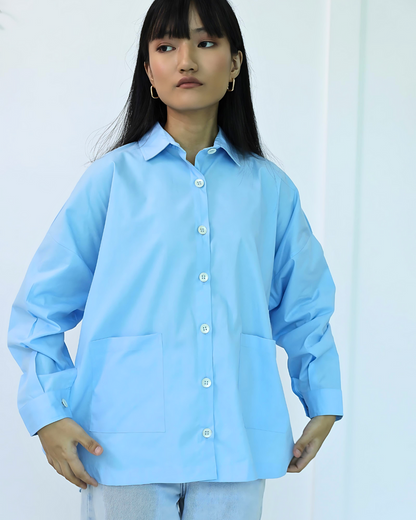 Jiyū Oversized Flap Shirt Baby Blue