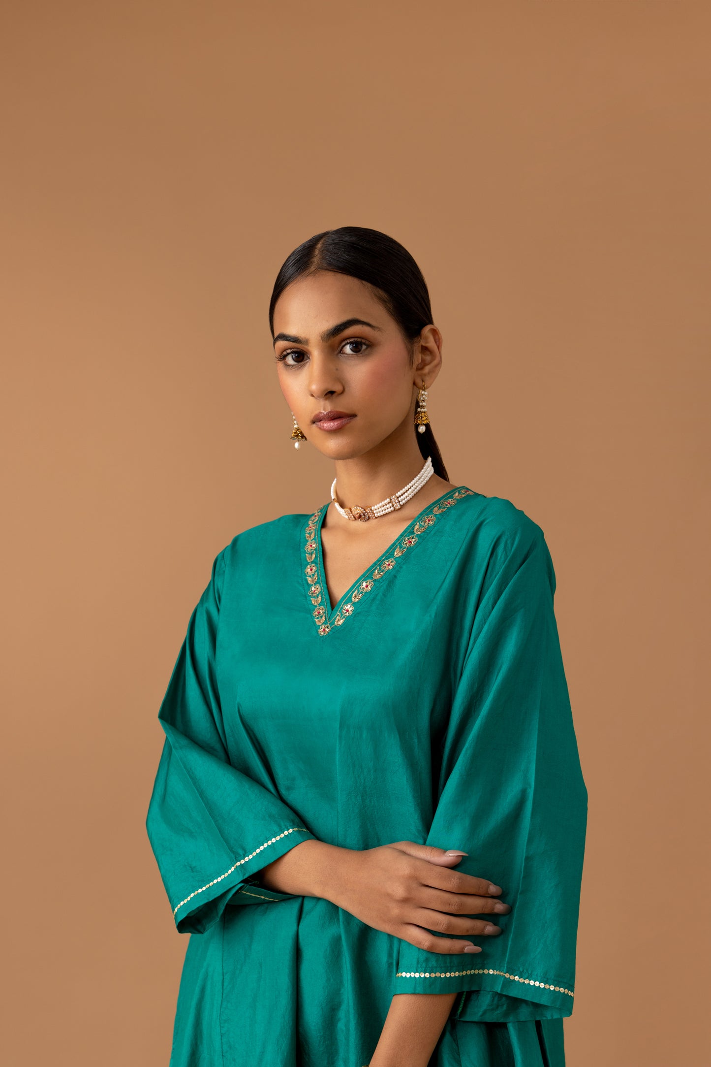 Teal Silk Kaftan