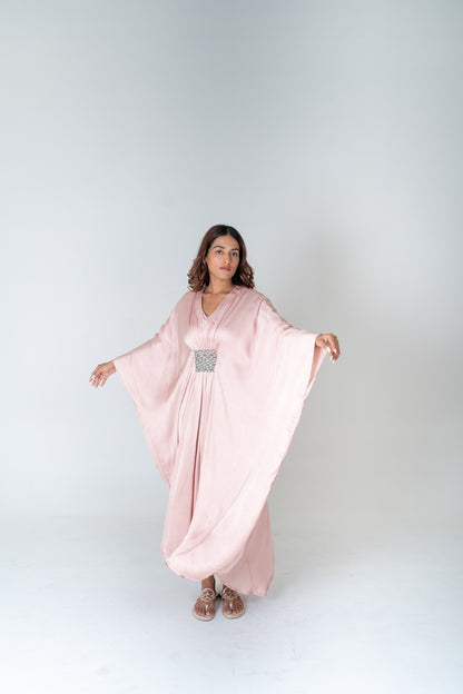 Pink-Green Braided Long Kaftan