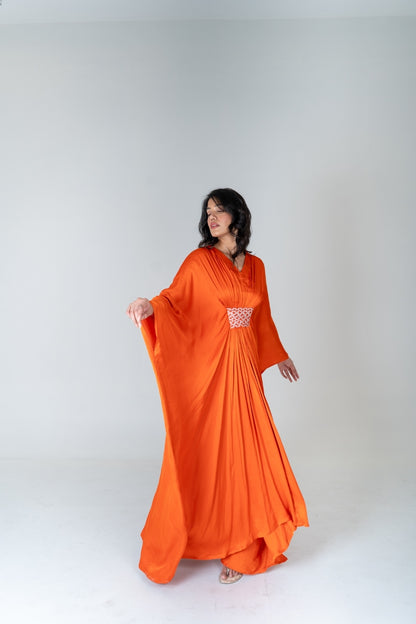 Orange-Pink Braided Long Kaftan