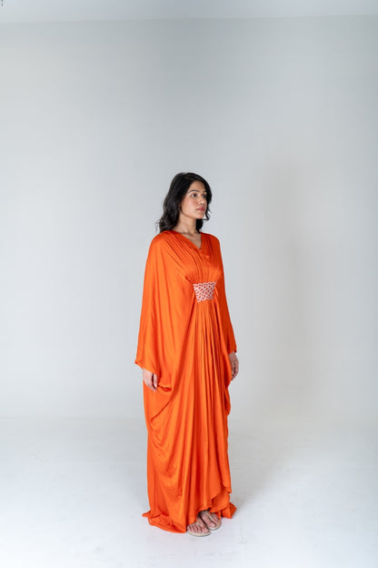 Orange-Pink Braided Long Kaftan