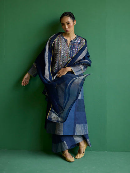 Rida Hand-Embroidered  Kurta Set - Navy