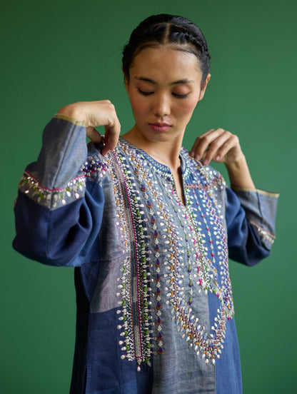 Rida Hand-Embroidered  Kurta Set - Navy