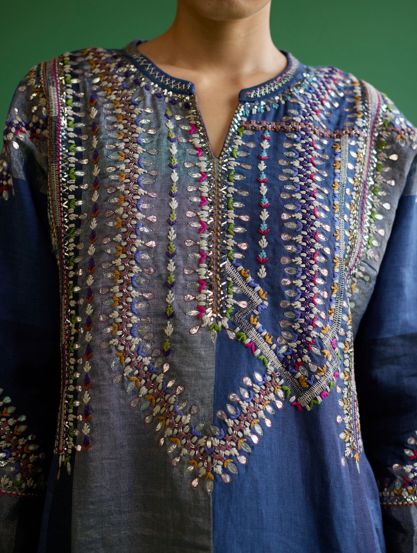 Rida Hand-Embroidered  Kurta Set - Navy