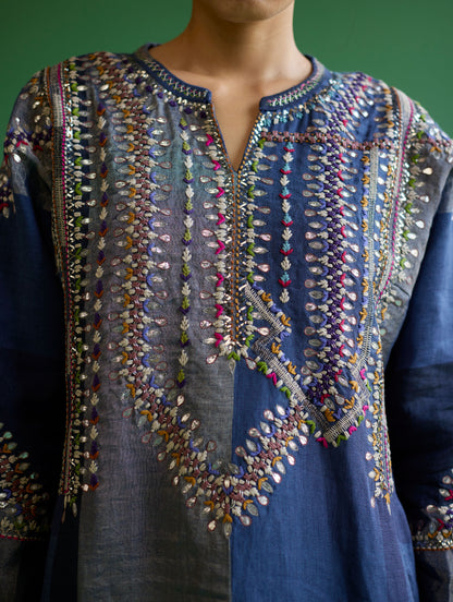 Rida Hand-Embroidered  Kurta Set - Navy