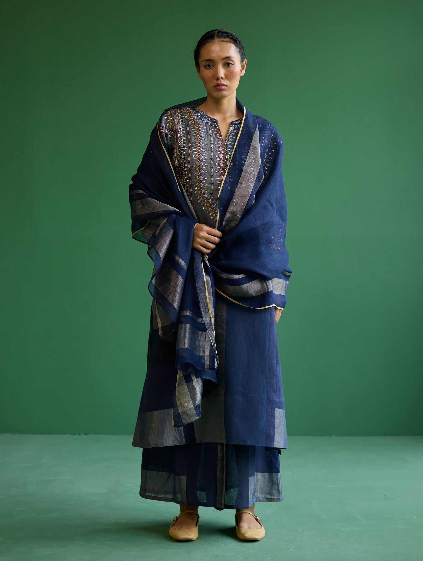 Rida Hand-Embroidered  Kurta Set - Navy