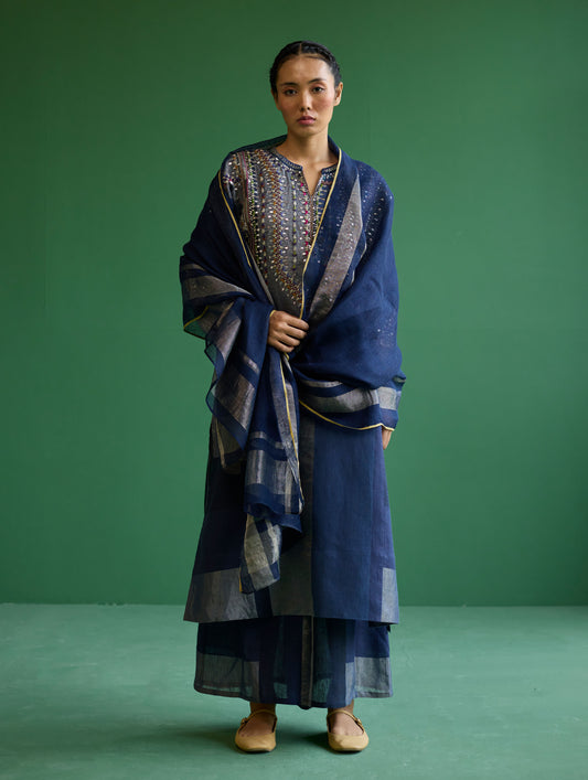 Rida Hand-Embroidered  Kurta Set - Navy