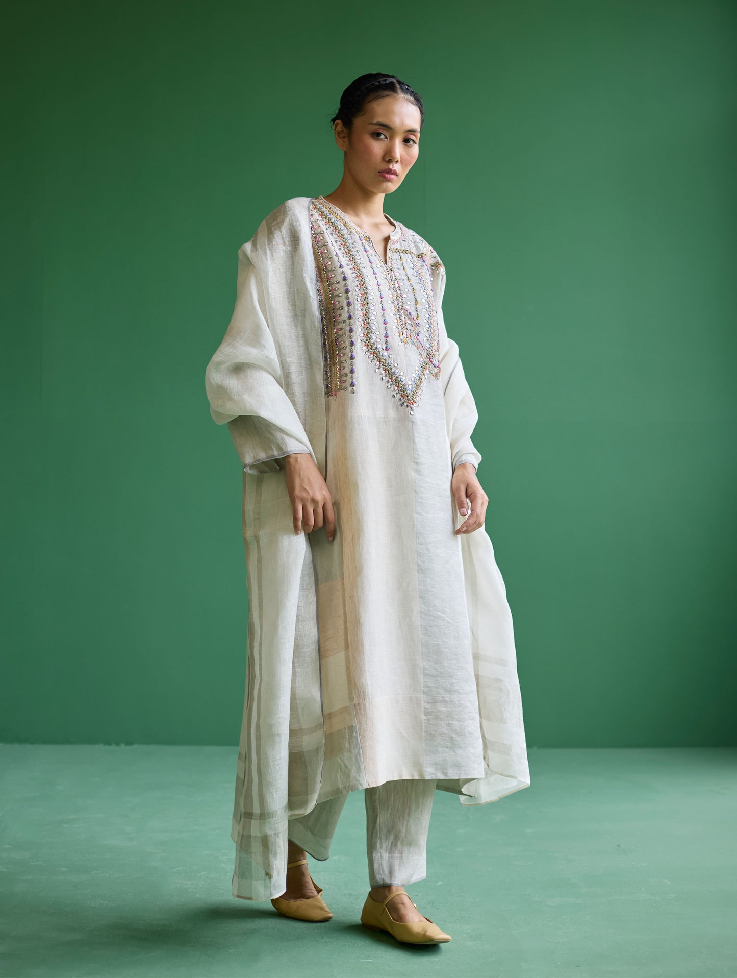 Rida Hand-Embroidered  Kurta Set - Ivory