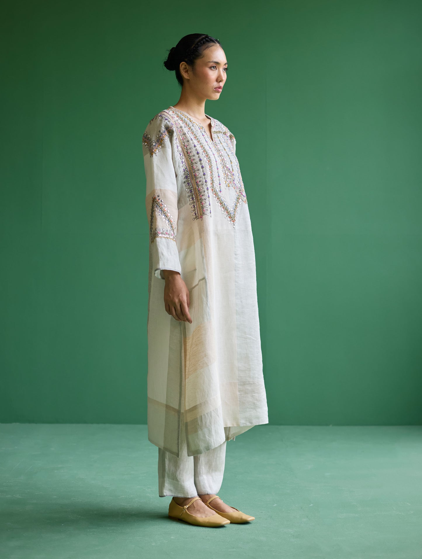 Rida Hand-Embroidered  Kurta Set - Ivory