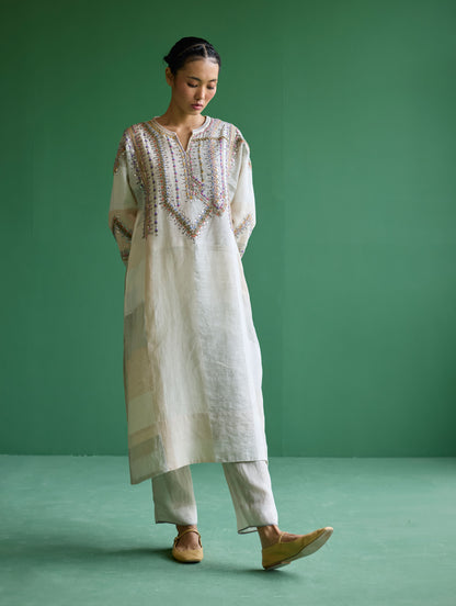Rida Hand-Embroidered  Kurta Set - Ivory