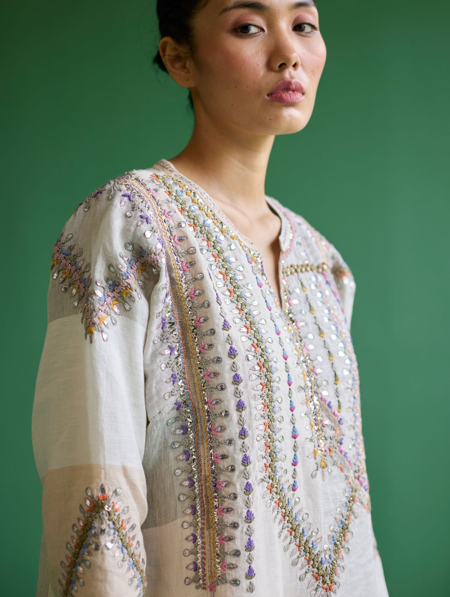 Rida Hand-Embroidered  Kurta Set - Ivory