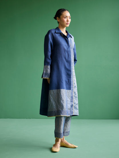 Ziza Metallic Linen Co-ord Set - Navy