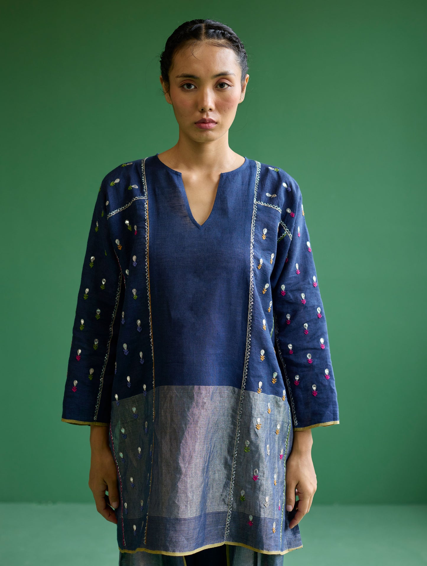 Ennya Hand-Embroidered Kurta Set - Navy