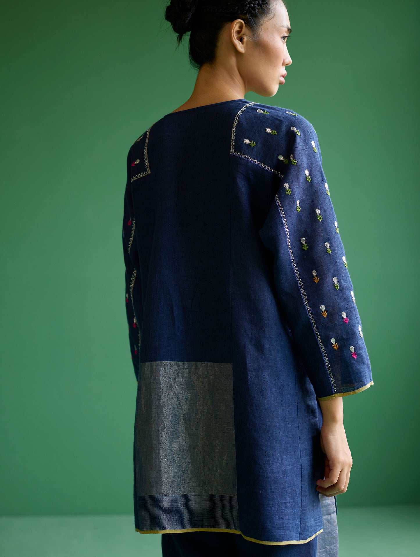 Ennya Hand-Embroidered Kurta Set - Navy