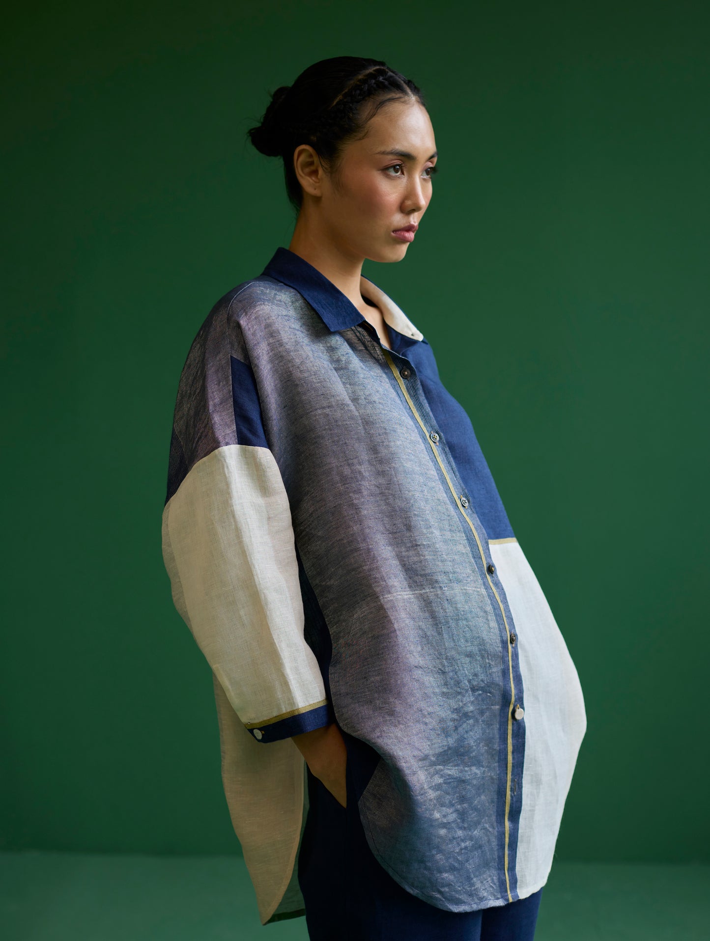 Esha Color-Blocked Shirt - Navy