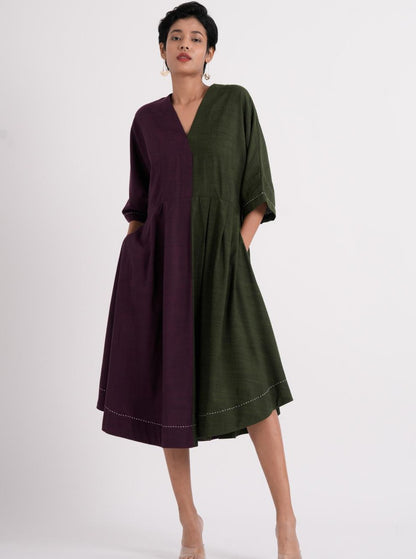 Split-Hue Dress - Dark Purple & Seaweed Green