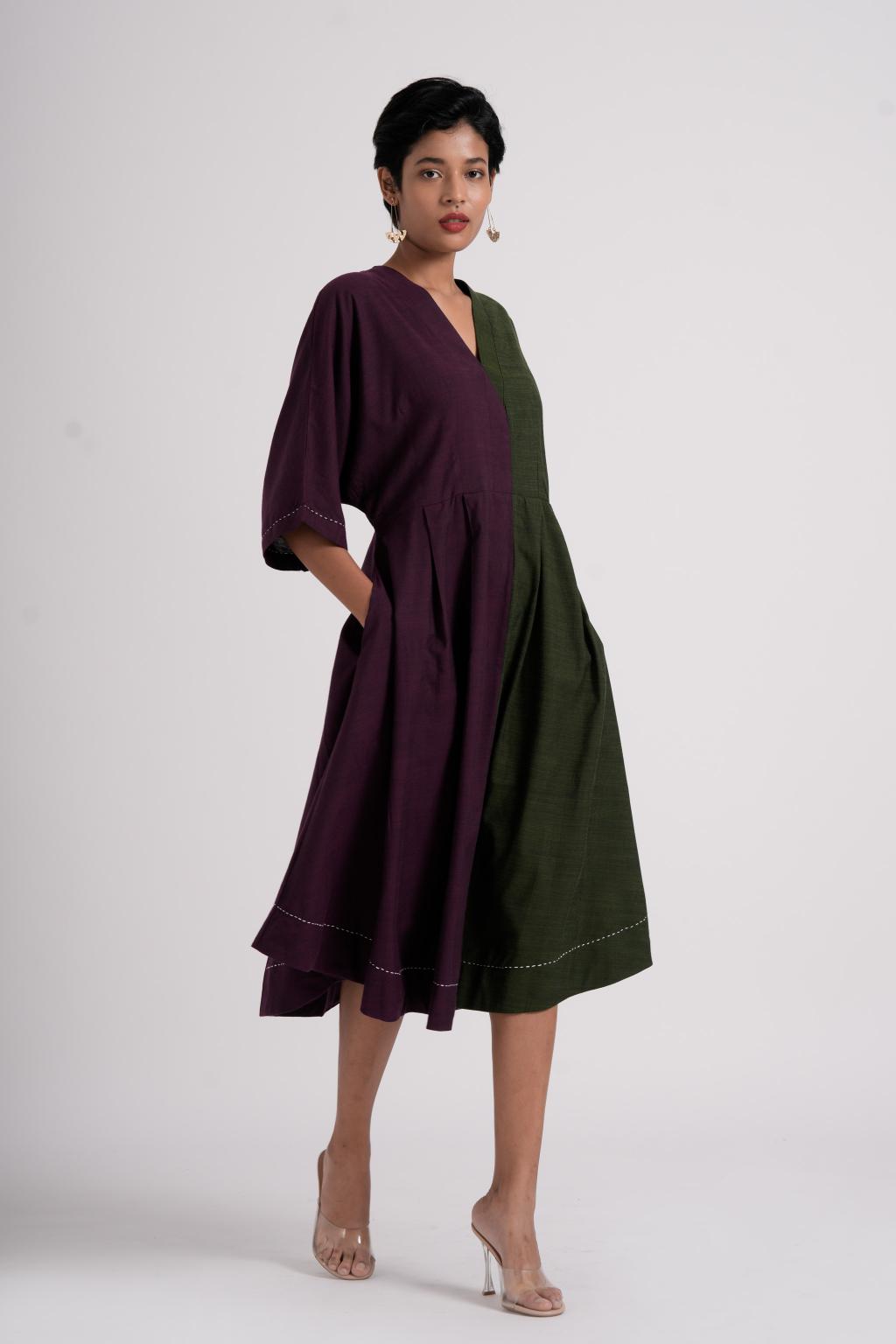 Split-Hue Dress - Dark Purple & Seaweed Green