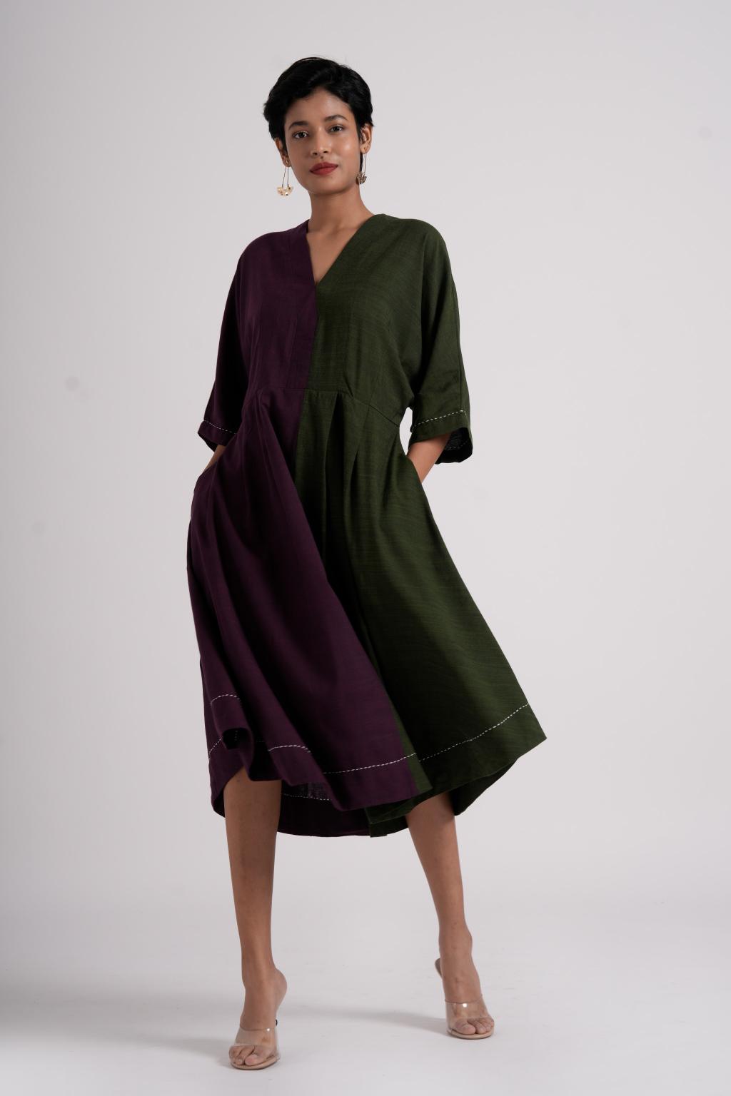 Split-Hue Dress - Dark Purple & Seaweed Green