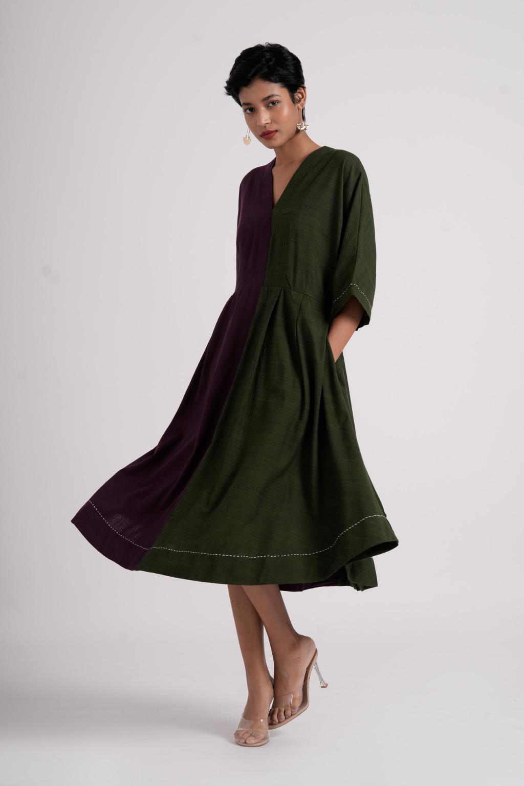 Split-Hue Dress - Dark Purple & Seaweed Green