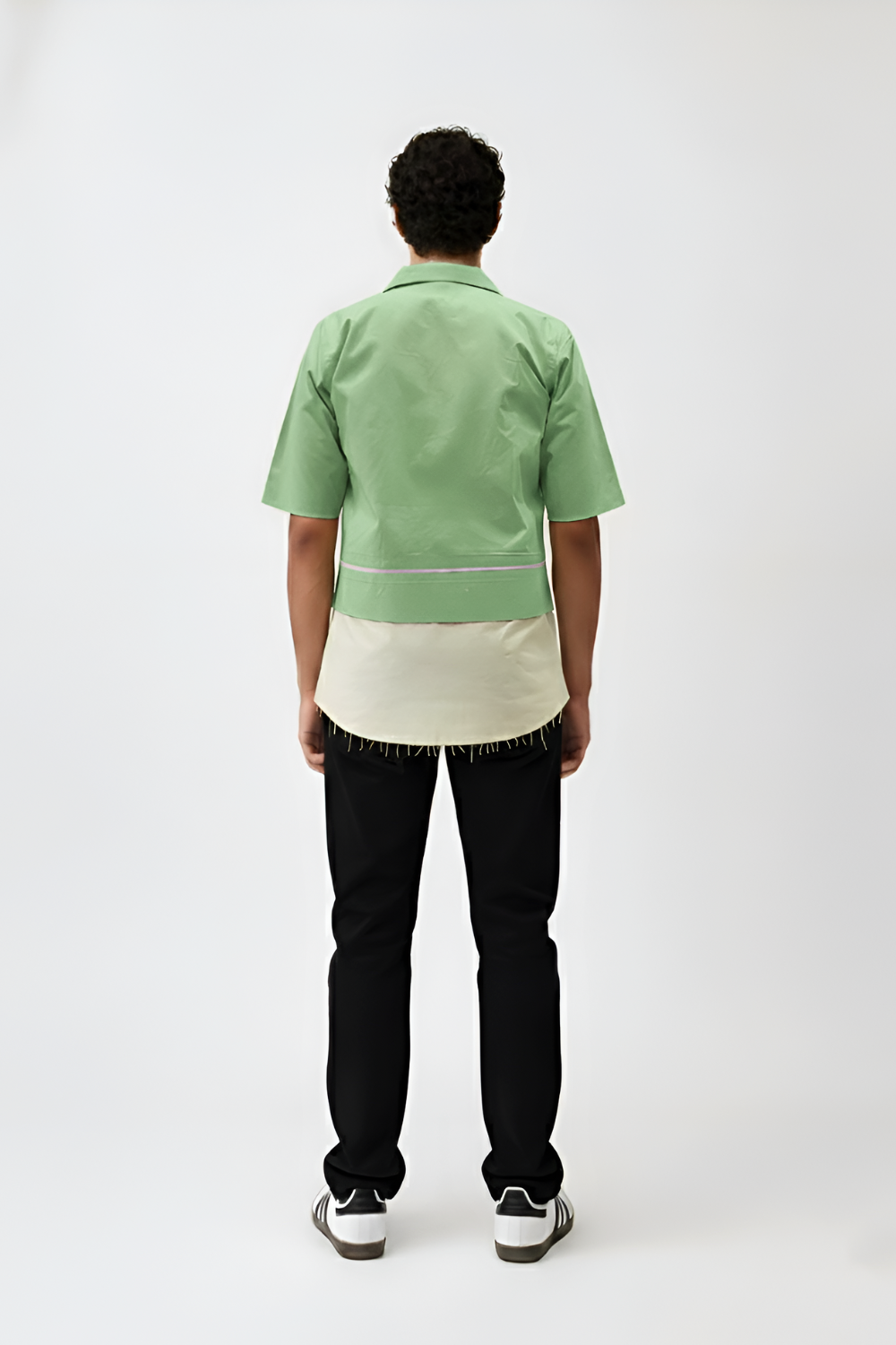 Asparagus Green-Ivory Pintuck Shirt