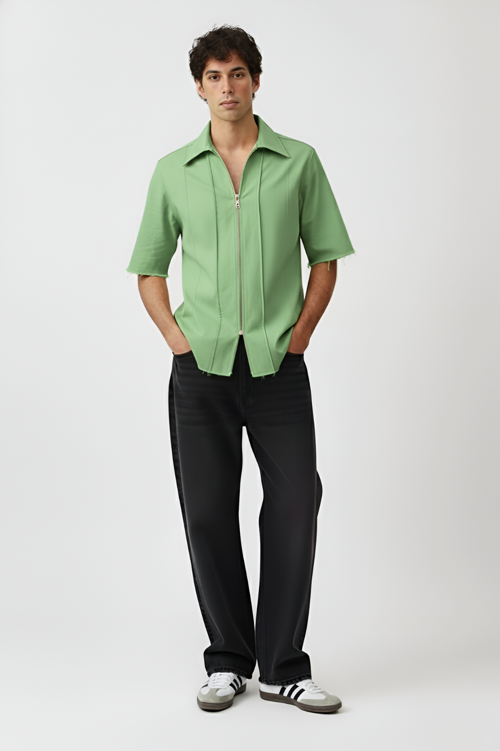 Asparagus Green-Ivory Pintuck Shirt
