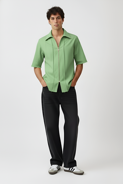 Asparagus Green-Ivory Pintuck Shirt