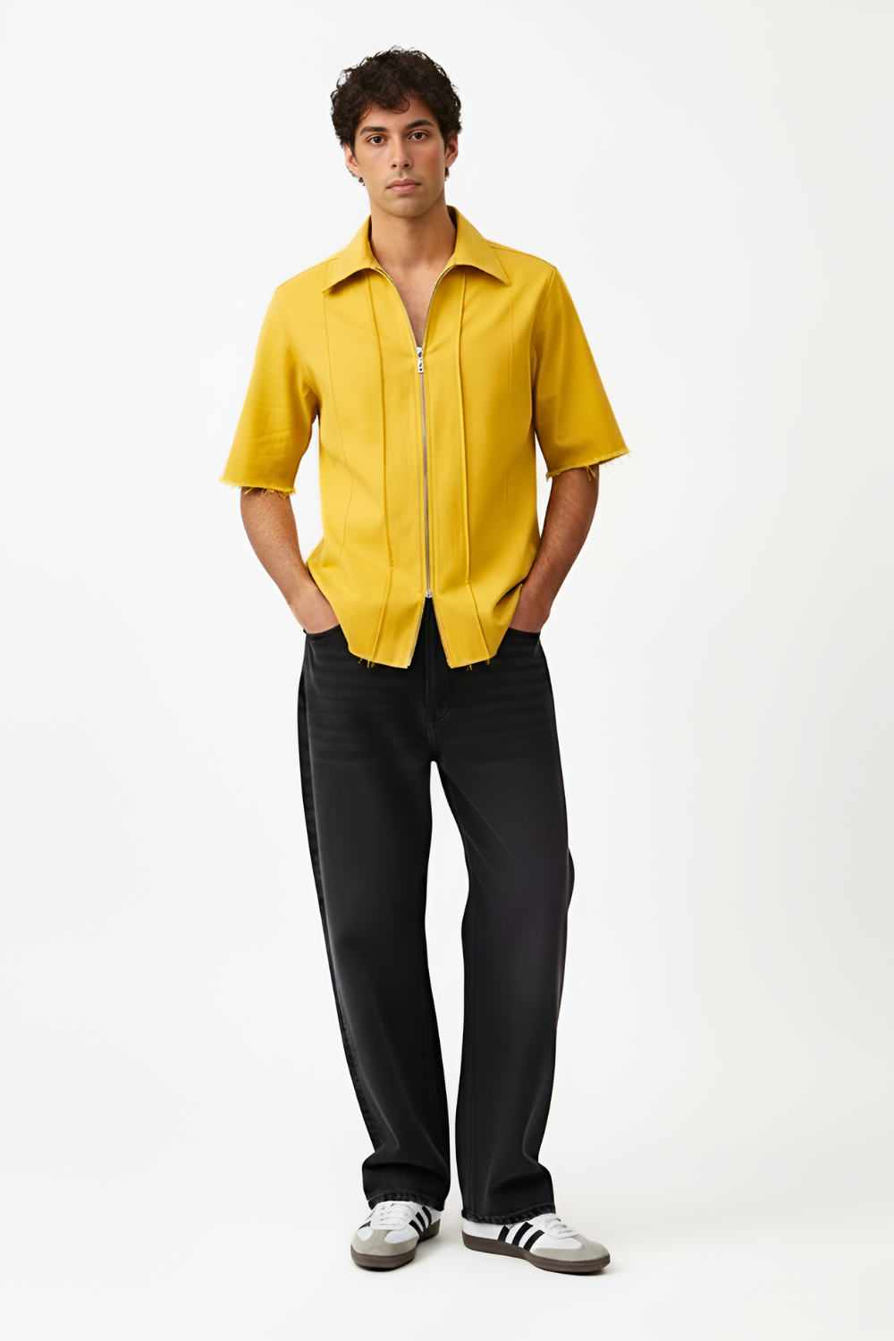 Mango Yellow-Ivory Pintuck Shirt