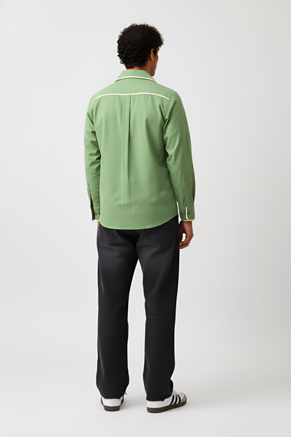Asparagus Green-Ivory Flap Shirt