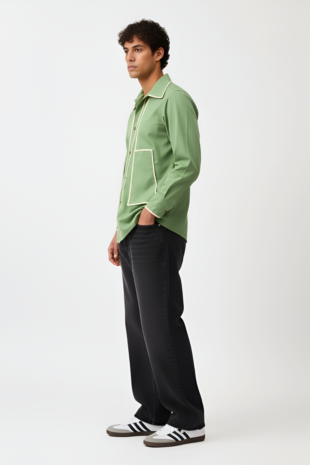 Asparagus Green-Ivory Flap Shirt