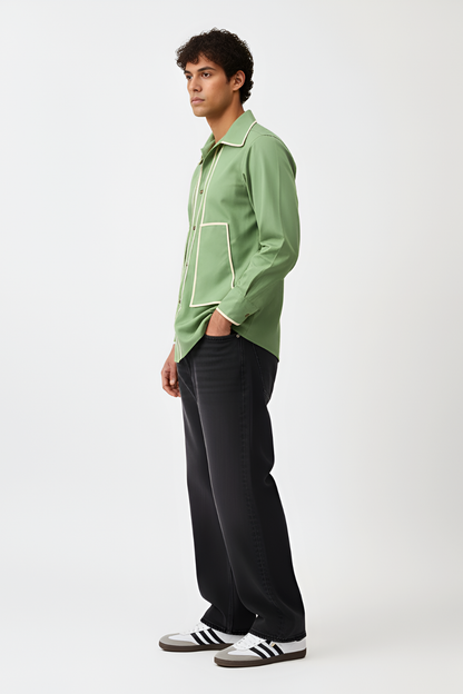 Asparagus Green-Ivory Flap Shirt