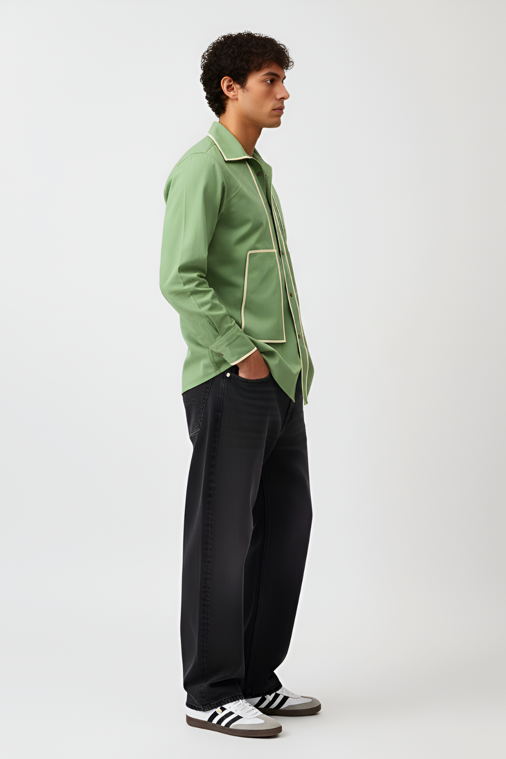 Asparagus Green-Ivory Flap Shirt