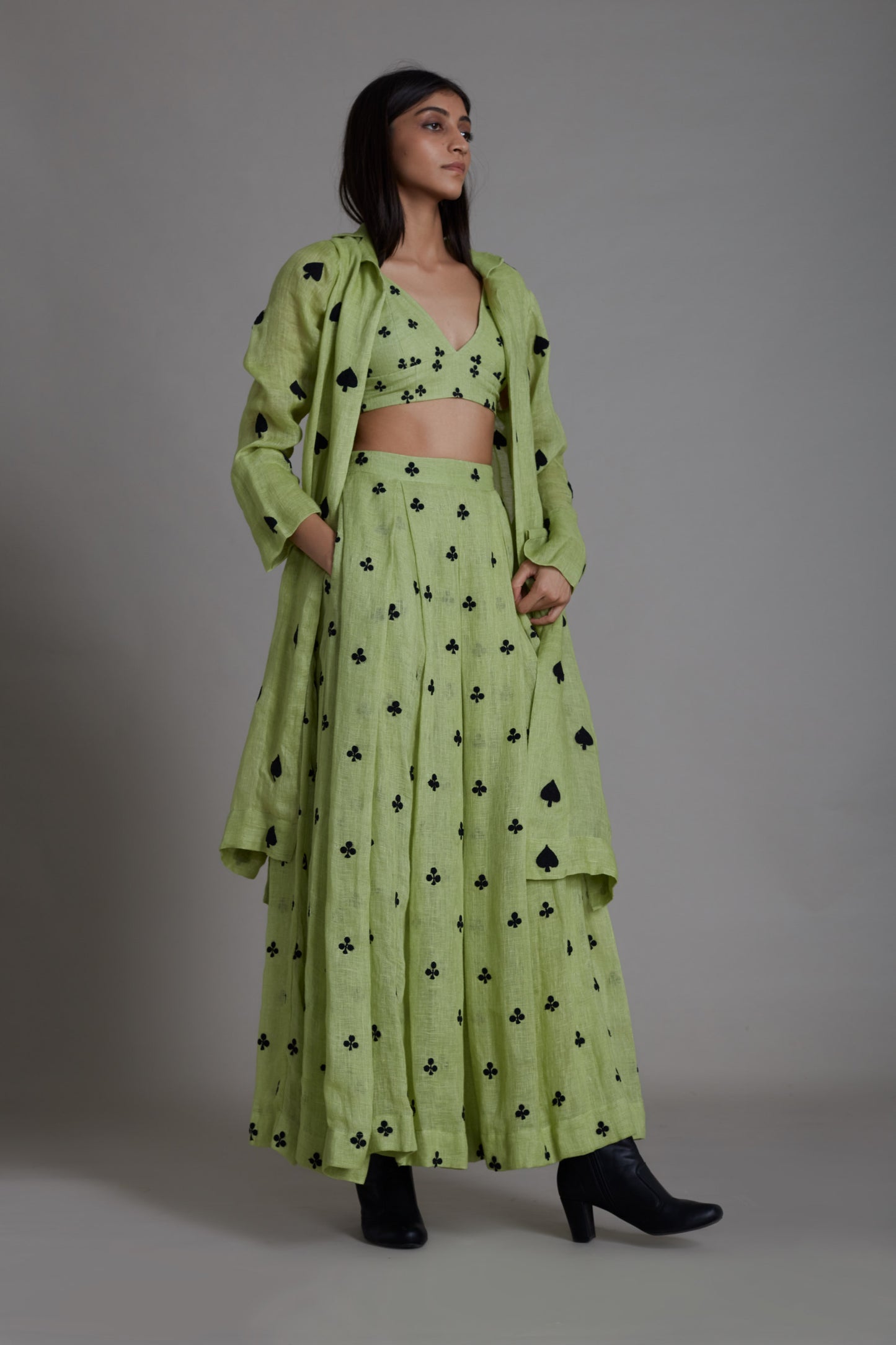 Club Lehenga Set-Green