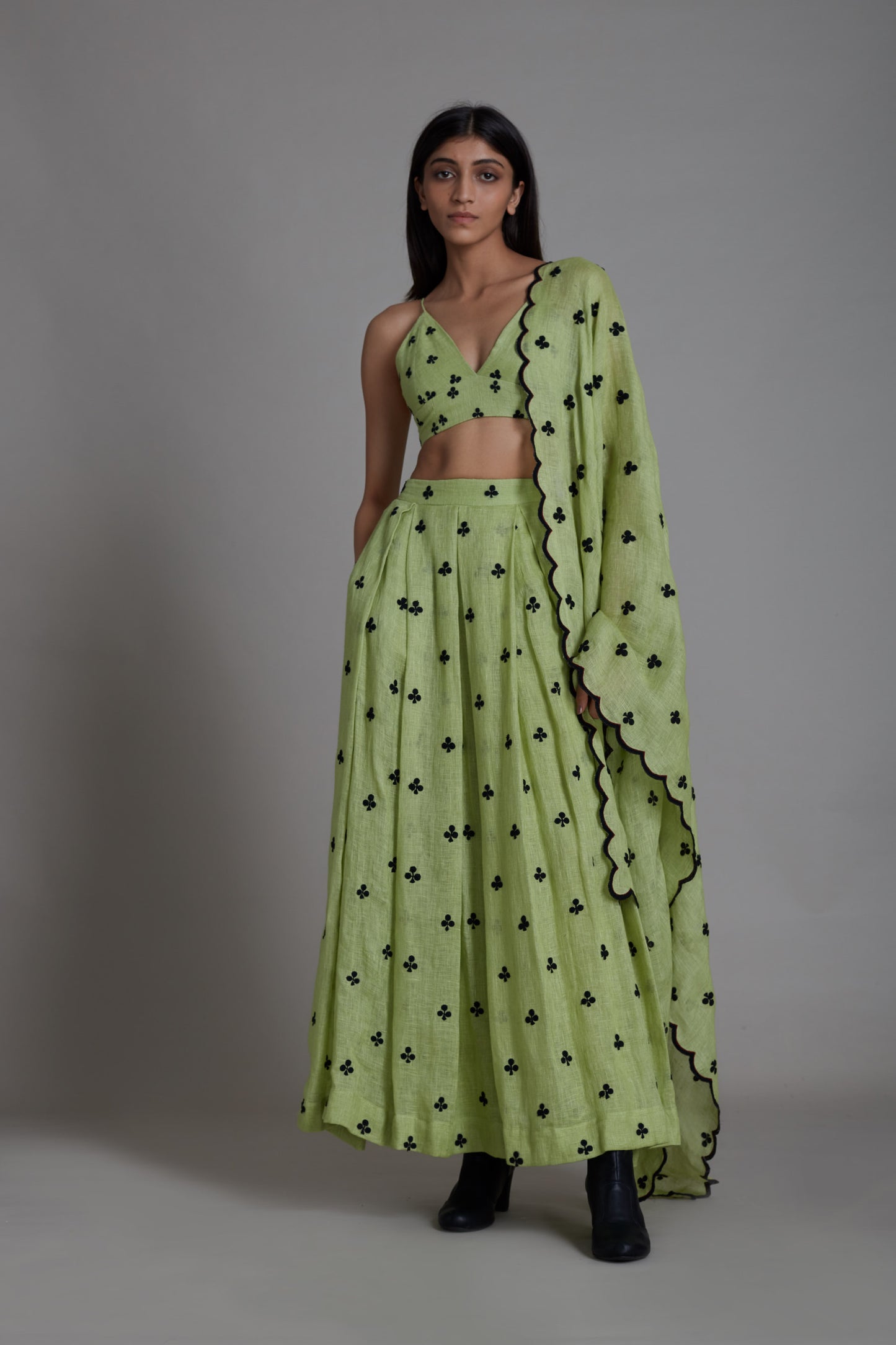 Club Lehenga Set-Green