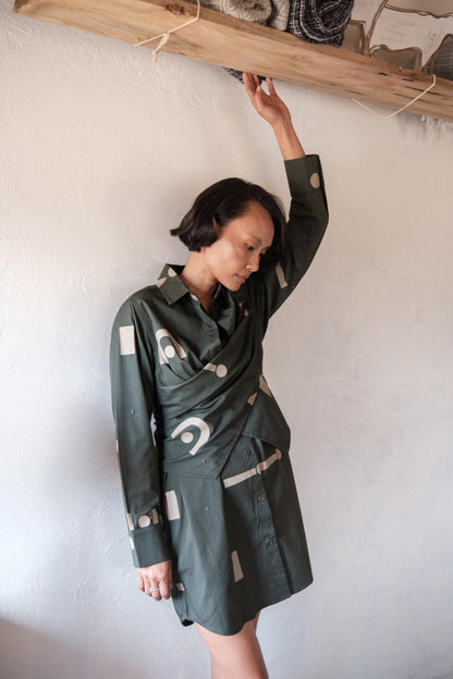 Seattle Wrap Shirt Dress Green Triangle