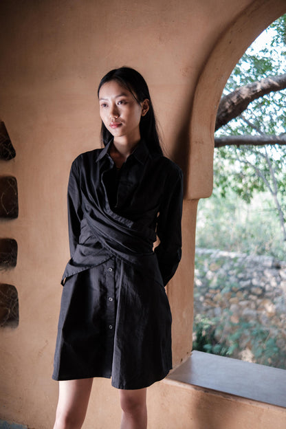 Seattle Wrap Shirt Dress Black