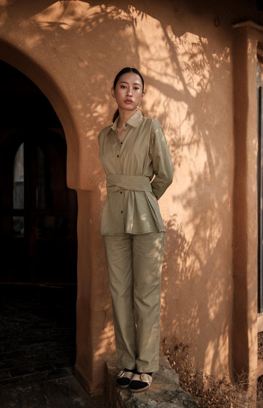 Nara Front knot Shirt Khaki