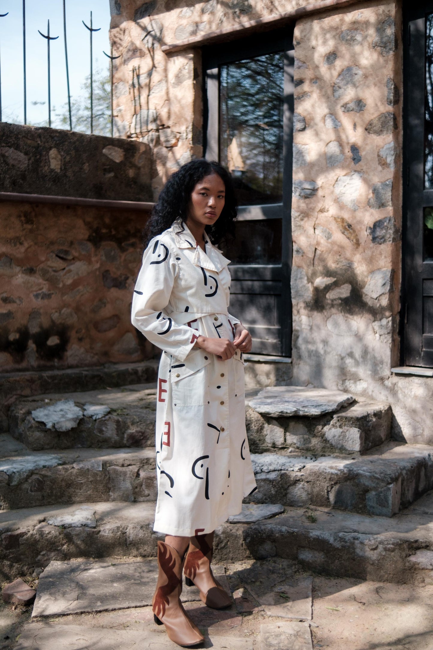 Copenhagen Trench Ecru Line Printed