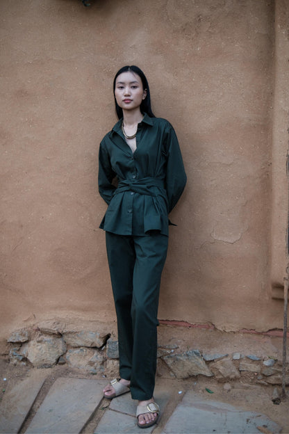 Nara Front knot Shirt Forest Green