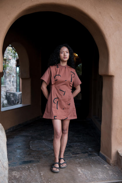 Rory Rib Dress Copper Line Print